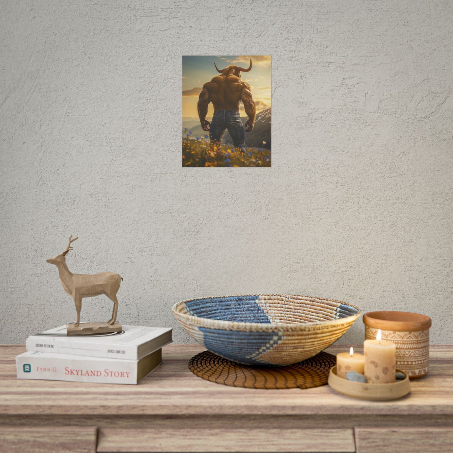 Bull Sunset Rolled Poster